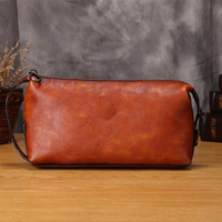 Tas genggam kulit asli pria, dompet panjang ritsleting lembut bisnis multi-saku portabel ringan ramah lingkungan