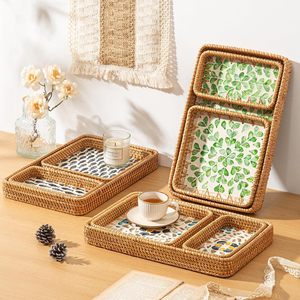 Plateau rectangulaire en rotin capiz de haute qualité avec poignée |   Produit artisanal écologique - Product Image 3