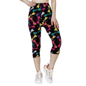 Leggings con estampado de libélula de cintura alta para mujer, pantalones Capris de cintura elástica para deportes de gimnasio y verano, aspecto informal, patrón sólido - Product Image 1