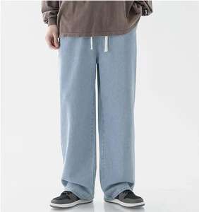 กางเกงยีนส์ผ้าเดนิมสีน้ำเงินน้ำหนักเบาสำหรับผู้ชายกางเกงทรงตรงพร้อมกระดุมตกแต่งสำหรับฤดูหนาวฤดูใบไม้ร่วงฤดูใบไม้ผลิ - Product Image 4