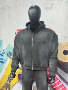 Fabricant de sweats à capuche zippés et de pantalons de jogging personnalisés OEM, en molleton épais avec logo brodé, pour le streetwear et les vêtements de sport - Product Image 3
