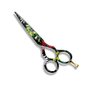 Tijeras de Peluquería con Reposadíces Dorado, Mango de Lujo, Tijeras de Corte de Pelo para Salón, Recubrimiento de Papel Floral, Acero Metálico - Product Image 2