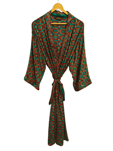 Style japonais Lounge Wear Bikini Cover Up Swim Wear Long Dress Indian Recyclé Sari Silk Kimono Night Wear Gown, - Product Image 2