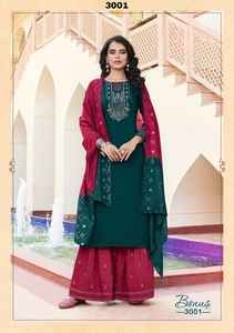 Ropa de Festival de lujo de diseñador, tejido de Chinon, Sequnce pesado con bordado, pantalón Kurti con Dupatta, proveedor mundial - Product Image 3