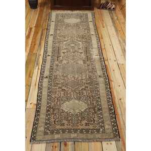 Turkish 3,1x10,4 ft Rug, Runner Vintage Rug, <b>Brown</b> Floral <b>Wool</b> Rug - Product Image 1