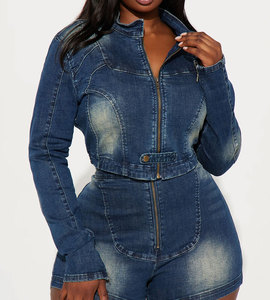 Conjunto de mezclilla para mujer, chaqueta vaquera corta de manga larga, pantalones cortos, traje vaquero, chándal Cargo de calle, conjunto de dos piezas, trajes de Fitness - Product Image 5