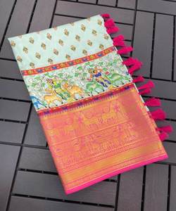 Prêt à porter Sari soie Banarasi Khadi dames traditionnel broderie travail indien fête mariage porter fantaisie mousseline de soie prix de gros - Product Image 5