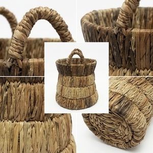 Natural Hand Woven Banana Bark <b>Storage</b> <b>Basket</b> Tiered <b>Stacked</b> Ring Arch Handle Pot Planter Room Setup Decor Pure Art Design Craft - Product Image 2