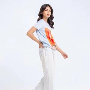 T-shirt femme respirant nouveau T-shirt femme 100% coton solide casual col rond manches courtes imprimé Logo T-shirt femme - Product Image 5