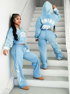 Conjunto de Sudadera con Capucha y Pantalones Deportivos de Felpa Francesa con Estampado Gráfico, Lavado Ácido, Estilo Holgado, con Cremallera, para Hombre, de Alta Calidad - Product Image 2