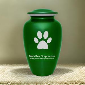 Urne de crémation en métal vert imprimé de patte blanche pour cendres d'animaux de compagnie chat chien Animal cendres commémoratives incinérées urnes en métal pot urnes pour animaux de compagnie à bas prix - Product Image 1