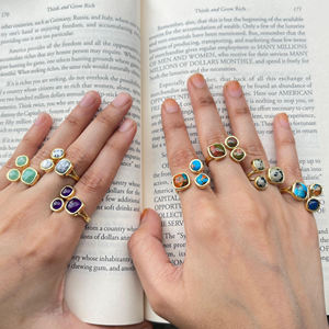 Bijoux faits à la main en pierres précieuses véritables opale dendritique bague triple pierre réglable bague en gros mode plaqué or 18 carats - Product Image 5