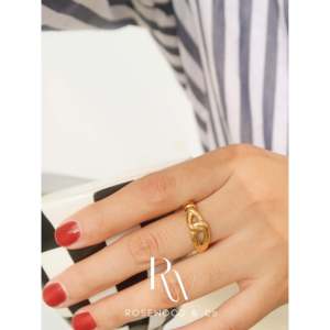 Anello Sigillo Nodo in Vero Oro 14K, Romantico e Delicato con Motivo Geometrico, Placcato in Rodio, Oro Giallo e Bianco con Incastonatura di Perle per Innamorati - Product Image 5