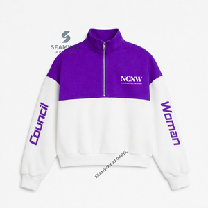 Sudadera con cremallera corta NCNW para mujer, jersey casual con cuello simulado y cremallera, suéter con cuello alto y cremallera. - Product Image 2