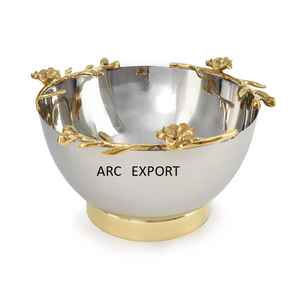 Bol de nourriture en acier inoxydable de conception arabe avec des poignées de conception de feuille en laiton bols de service de fruits et de collations de table pour les ustensiles de cuisine - Product Image 2