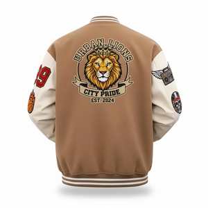 Veste en Caramel et Varsity |   Blouson bomber vintage de style universitaire avec patch - Product Image 2