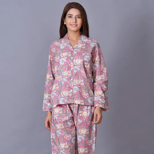 Conjunto de pijama de algodón con estampado de bloques: ropa de dormir india, regalo de verano para su dama de honor Pj Lounge Wear - Product Image 1