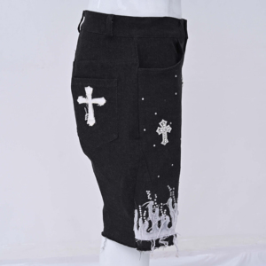 Shorts Vaqueros Rectos de Verano Transpirables con Bordado, Personalizados para Hombre, Estilo Urbano, con Botones, Lavado Oscuro - Product Image 6