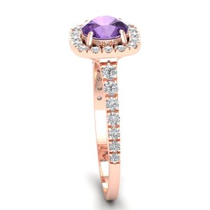 Bague en or massif 14 carats avec améthyste ronde de qualité supérieure REYES, taille brillant, 0,84 carat, certifiée IGI, cadeau de mariage en diamant - Product Image 3