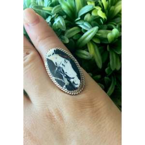 Anillo Reda Galvan con Bisutería de Búfalo Blanco y Calcedonia Azul, Engastado en Plata de Ley, Talla 6, para Uso Diario - Product Image 2