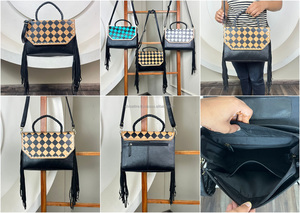 2025 nouvelle mode usiné à la main en cuir à carreaux femmes frange sacs à main Design de luxe en cuir véritable bandoulière sacs à main de messager - Product Image 3