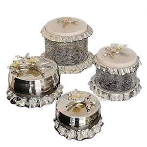 Golden Plated Set of 3 With <b>Lid</b> Canister Aluminum Metal Kitchen Storage Jar Premium Quality Canister - Product Image 3