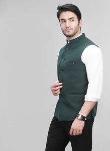 Gilet pour homme sur mesure de qualité supérieure, couleur vert foncé, pour mariages, cérémonies, marques de mode disponibles au prix d'usine - Product Image 3