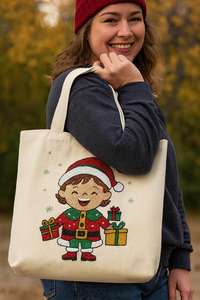Latest Design Santa Snowman Reindeer Holiday Tote <b>Bag</b> Merry Christmas Embroidery Closure <b>Canvas</b> <b>Bag</b> Colorful Multi-Style Festive - Product Image 3