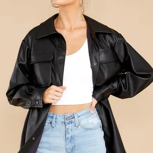 Offre spéciale Veste parka en cuir pour femme Veste motard à fermeture éclair de grande taille Vestes et manteaux pour femme - Product Image 2