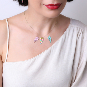 Collier d'été en émail rose couleur feuille Design bijoux en argent sterling 925 turc - Product Image 3
