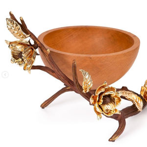 Bol en bois de la meilleure qualité bol en bois de décoration de maison de luxe avec bol de service de nourriture floral et de branche plaqué or au prix le plus bas - Product Image 1