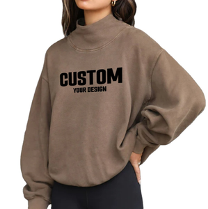 Pull long de marque personnalisée pour femmes automne/hiver sweat à capuche de sport et de gymnastique sweat-shirt surdimensionné avec logo avant col montant - Product Image 1