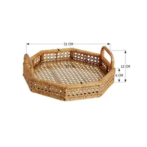 八角形热柳条编织托盘编织水水果篮，用于服务编织托盘稻草托盘