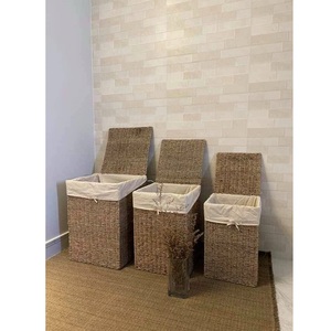 ตะกร้าเก็บของทรงสี่เหลี่ยมทำจากหญ้าทะเลธรรมชาติ ดีไซน์สวยงาม สำหรับจัดระเบียบของใช้ในบ้าน งานฝีมืออเนกประสงค์ - Product Image 1