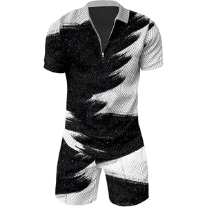 Conjunto de camisa y pantalones cortos de manga corta con cuello en contraste de moda de diseñador para hombre para verano Street Look - Product Image 4