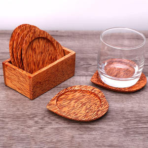 Sustainable handcrafted natural coconut wood <b>drink</b> <b>coaster</b> with holder best price coco wooden cup <b>coasters</b> - Product Image 3