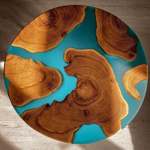 LISTE ARTISANALE TABLE RONDE EN RÉSINE EPOXY POUR SALLE À MANGER Meubles Table de rivière en bois et résine pour bureau à domicile - Product Image 3