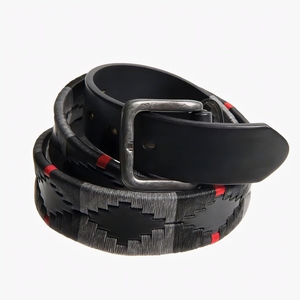 Ceinture en cuir polo brodée à la main de haute qualité en noir gris rouge avec boucle dorée Anti-poussière Unisexe Accessoire de sport quotidien - Product Image 1