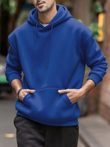 Sudadera con capucha informal con bolsillo y cordón de manga larga con hombros caídos de color sólido para hombre, Otoño/Invierno - Product Image 2