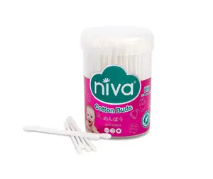 Niva新生儿棉签150旋转瓶BH1塑料体天然棉杀细菌技术对婴儿安全