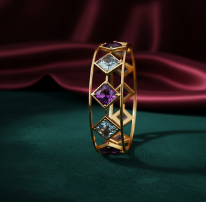 Blue Amethyst & Blue Hydro 6mm Square Stone <b>Bangle</b> 925 Sterling Silver 18K <b>Gold</b> <b>Plated</b> for Women Bulk Wholesale Silver Jewelry - Product Image 1