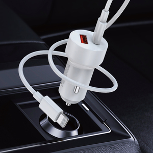 Cargador de Coche CC-202-IP con Puerto Tipo C y USB de 38W 3A para Teléfono, con Cable para iPhone, Color Blanco - Product Image 6