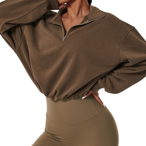 Fitness sports stand-up collar pullover hoodie women's outdoor leisure running loose draw <b>rope</b> hoodie sweatshirt - Product Image 2