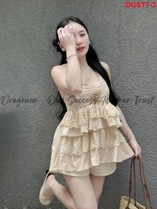 Conjunto diseñado con camisa en capas de encaje rosa en el medio del pecho cuello Halter y pantalones cortos súper bonitos para niñas ropa de calle 2024 - Product Image 3