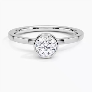 Conjunto de bisel solitario s925 Silvar anillo de bodas chapado en oro amarillo corte redondo Moissanite diamante anillo de compromiso para mujer - Product Image 4