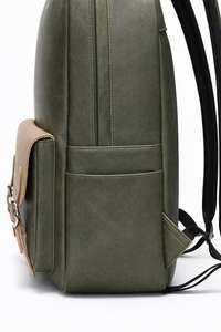 Sac à dos classique en cuir véritable bicolore, design rétro, pour l'école et l'usage quotidien, avec fermeture éclair et poche avant avec boucle - Product Image 3