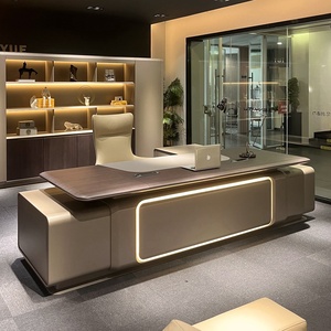 Bureau de direction ergonomique de luxe haut de gamme en forme de L avec rangement, multifonctionnel, écologique, durable et résistant à l'eau, pour villa, avec chaise - Product Image 1