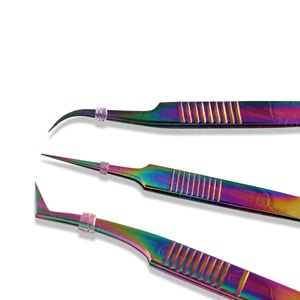 Ensemble de pinces à extensions de cils de couleur arc-en-ciel, en acier inoxydable, outils de salon pour cils, faciles à manipuler, cils fins, OEM, étiquette privée - Product Image 2