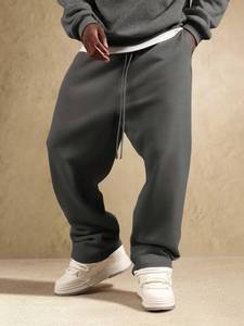 Pantalones de chándal de gran tamaño lavados para hombre, color gris liso, con cordón, cintura elástica, pierna ancha, ajuste relajado, pantalones de chándal de lana de gama alta - Product Image 4