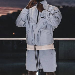 Survêtement d'été à demi-fermeture éclair pour hommes, veste courte, vente en gros de shorts coupe-vent en nylon, ensemble imprimé réfléchissant, grande taille - Product Image 2